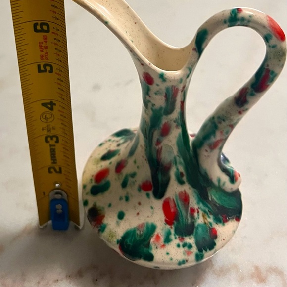 1970’s MCM Ceramic  Speckled Splatter Drip Red Green White Vase, 7" Tall. - Picture 7 of 7